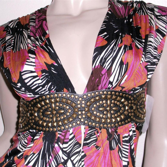 Sky Brand Printed Belted Sleeveless Stretch Top XS - Picture 2 of 6